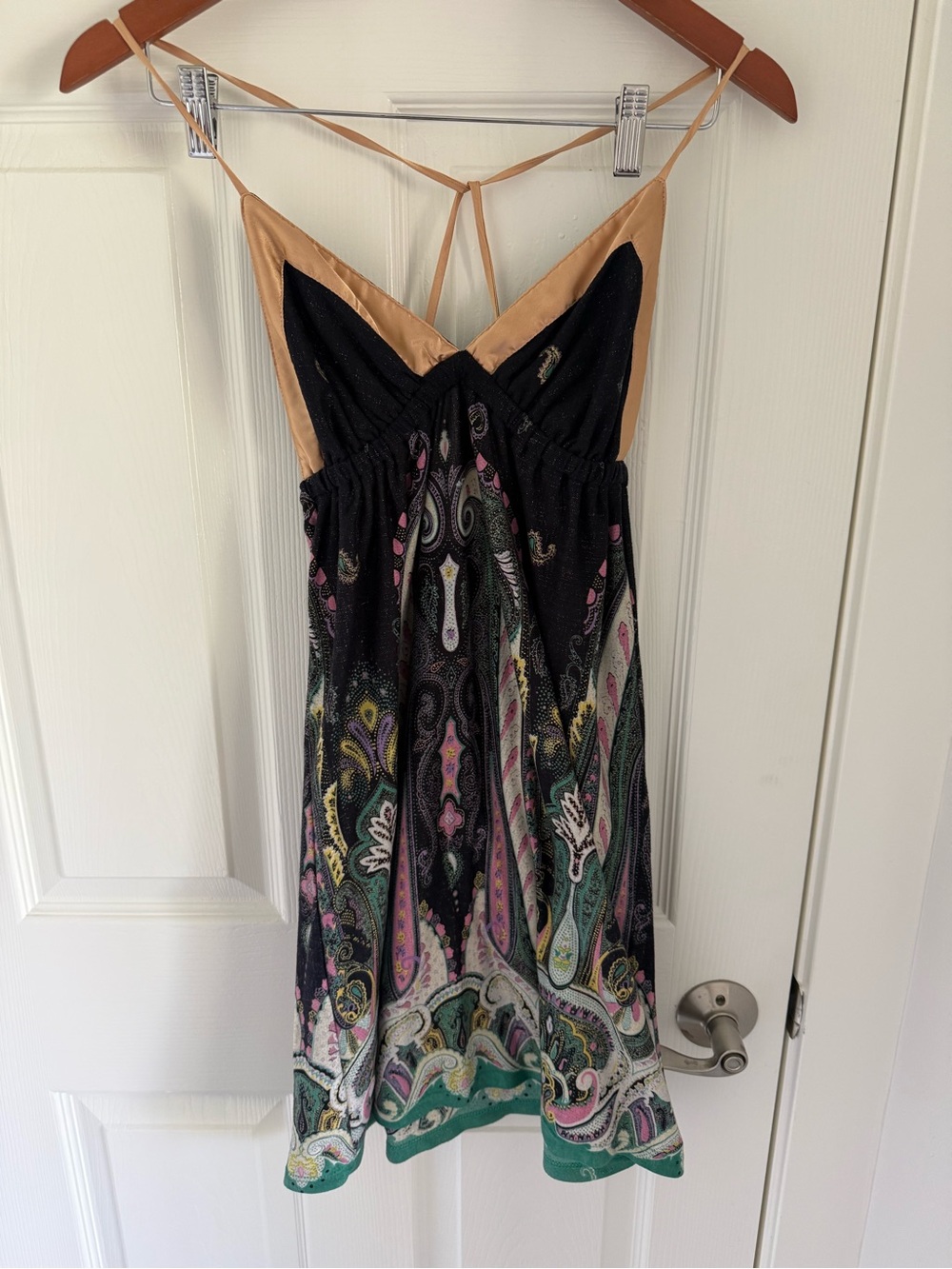 Double Zero Black Paisley Strapless Sundress with Tan Accents